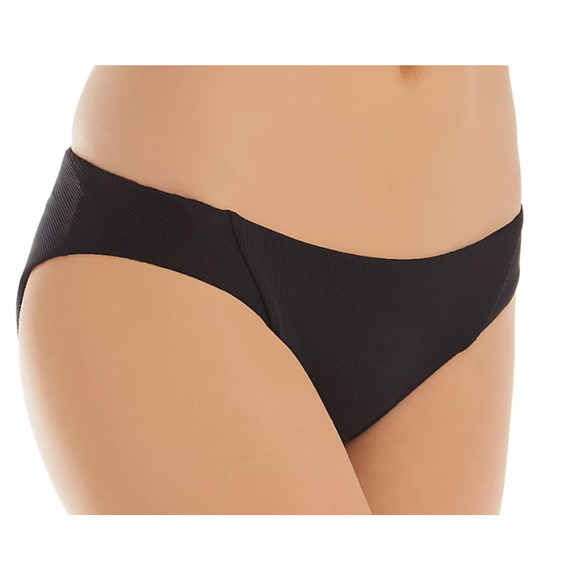 Becca Cheeky Bikini Bottoms Size L Black Fine Line Ribbed American Low Rise Pool - Picture 1 of 7